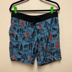 Hippy Tree Men's Size 33 Board Shorts Surf Swim Trunks Surf Pine Cone Print